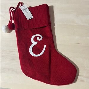 Red Christmas Stocking with White E Initial